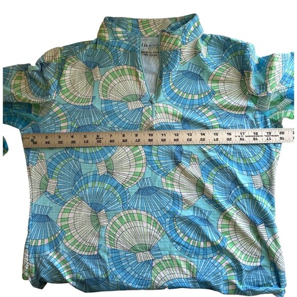 IBKÜL Womens Long-Sleeve Quarter-Zip Top Blue Green Geometric Print Size L - Picture 7 of 9